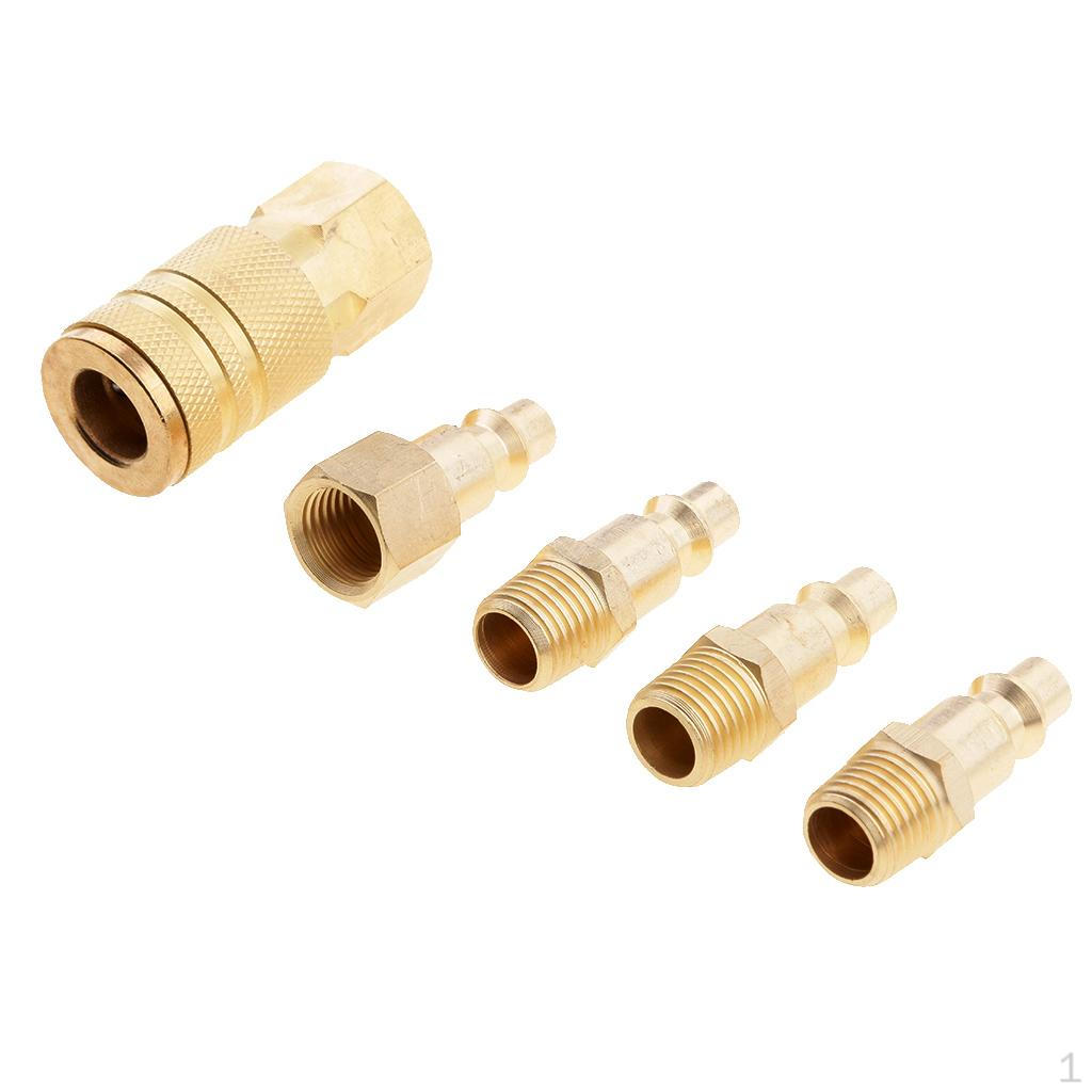 

5 Pieces Air Line Set Fitting Connectors Compressor 1/4 NPT Thread
