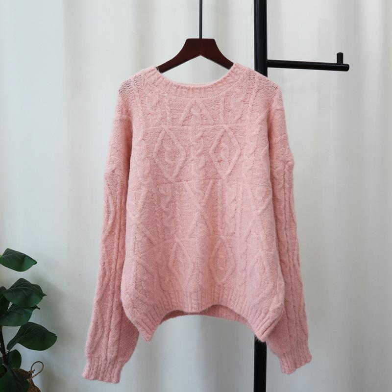 Autumn and winter new gentle wind loose knitted sweater top soft waxy retro twist sweater pullover woman