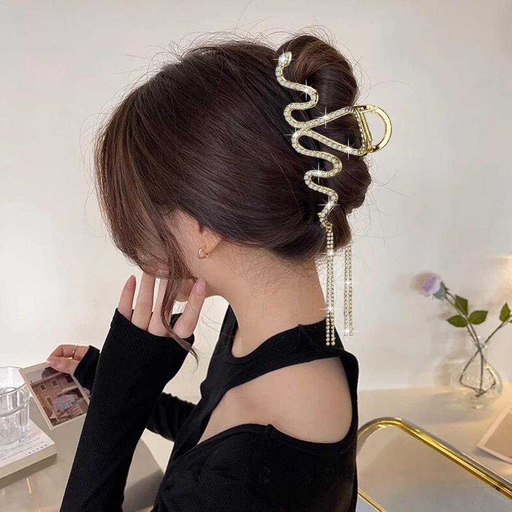 

Заколки-крабы для женщин, металлические, серебряные, золотые, в форме змеиного когтя для густых волос, заколки-крабы со стразами и блестящими кисточками, аксессуары для волос для женщин 1PCS золотой