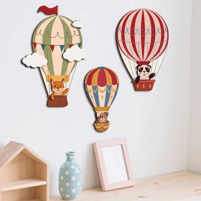 3 Stuks Heteluchtballon Muurdecoratie Boho Houten Kinderkamer Muurkunst Cartoon