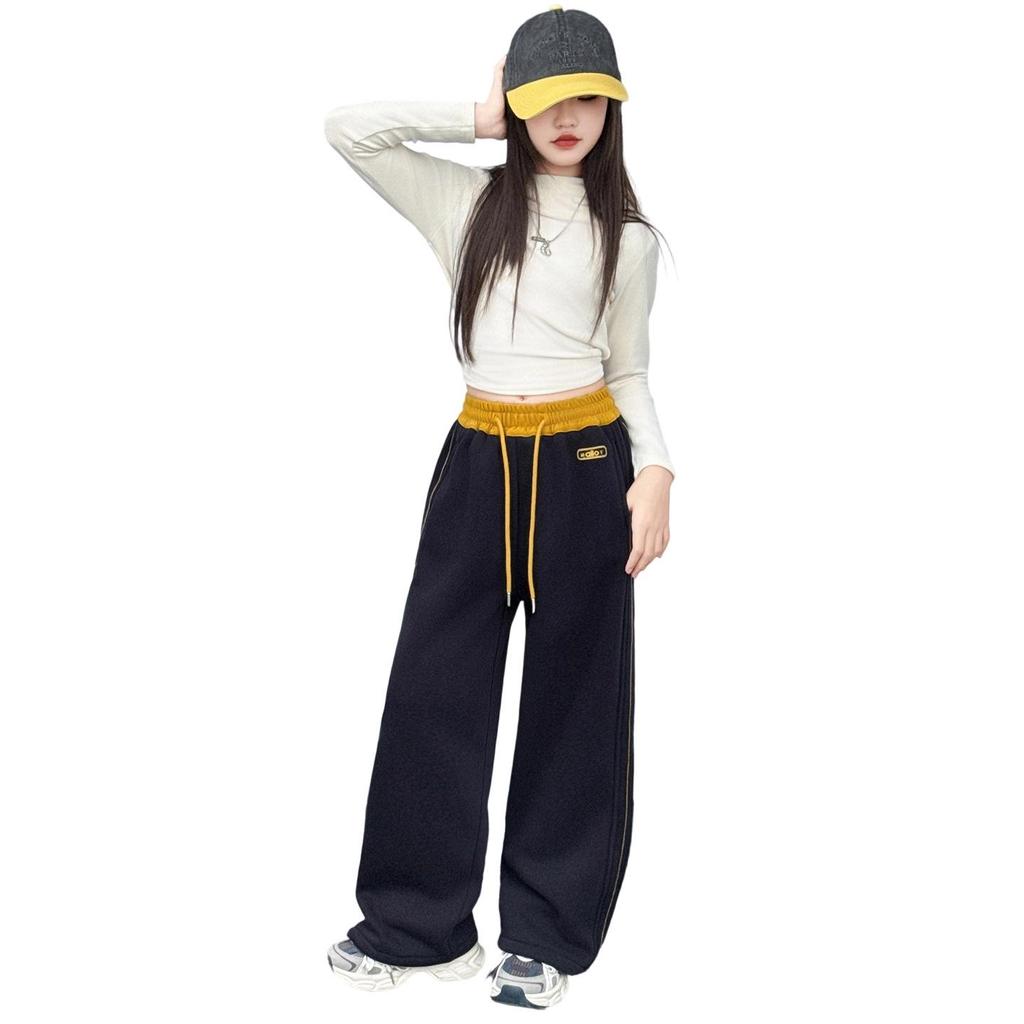 Girls' 2025 Fleece Wide-Leg Sweatpants - Fashionable, Thick, Casual Sports Pants for Autumn and Winter