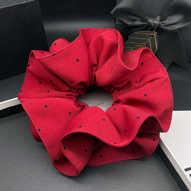 High-Elastic Korean-Style Red Polka Dot Scrunchie Hair Accessory 2025.