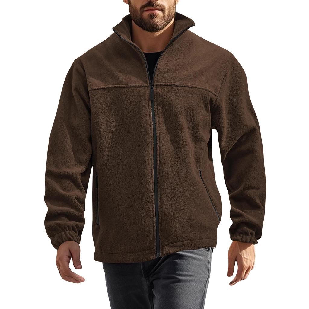 Men's Color Outdoor Zipper Stand Collar Jacket Casual Sports Plush Jacket