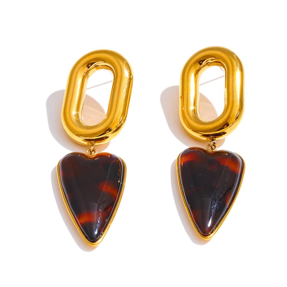 

Yhpup Stainless Steel Amber Resin Heart Drop Earrings 18K Gold Color PVD Plated Fashion Attractive Women Jewelry Exclusive Style