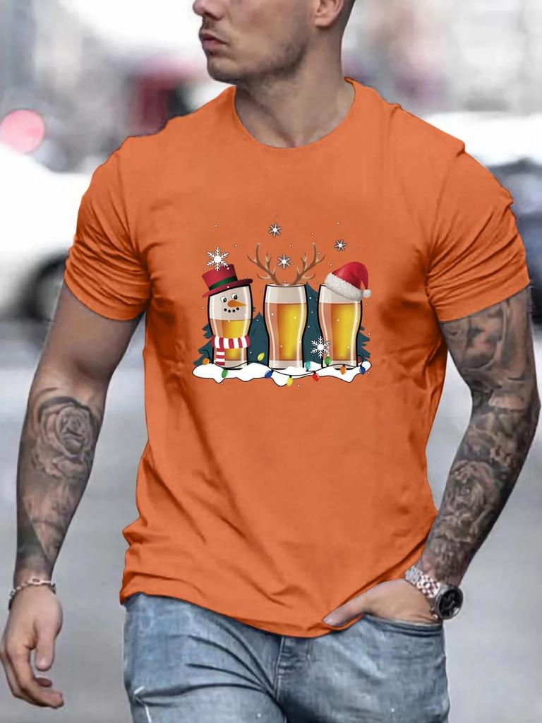 Men's Festive Christmas Tee Casual Short Sleeve Snowflake Men T-Shirt Short Sleeve Tee Oversize Man Top Shirt Harajuku T-Shirts