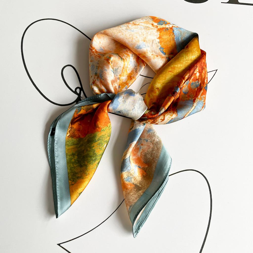 70 Simulation Silk Navy Blue Cashew Silk Scarf, Simple And High-End Sense Matching Square Scarf, Women'S Decorative Thin Scarf, Workplace Scarf.