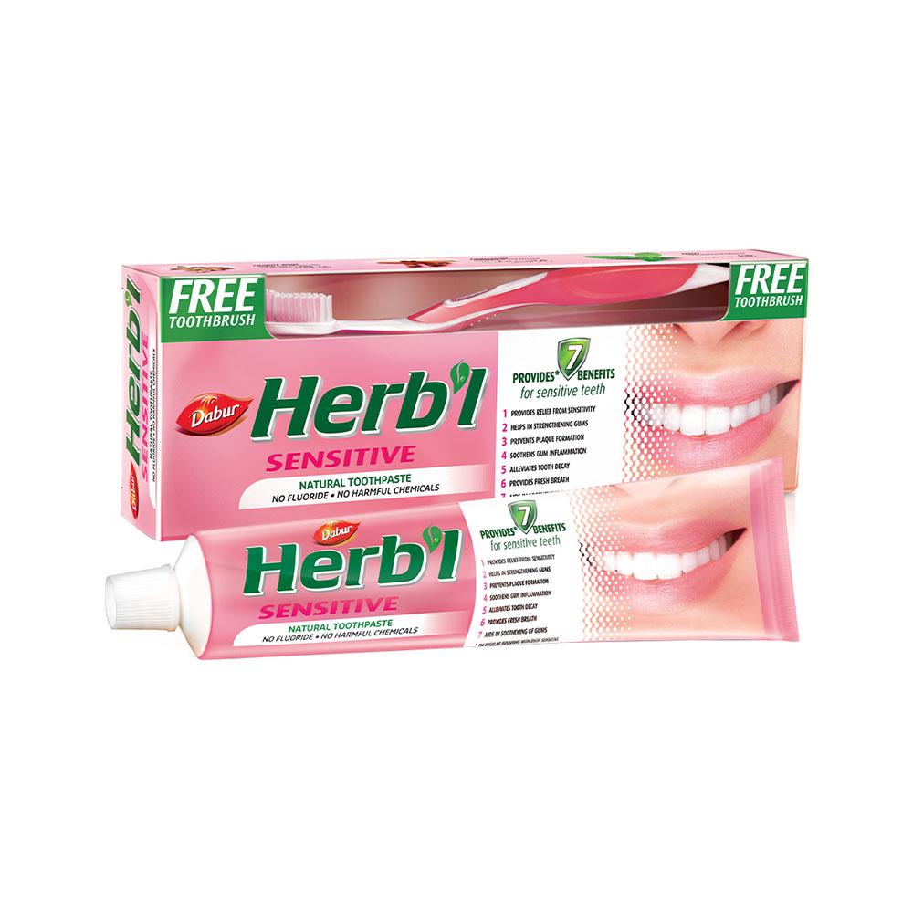 Herbal Natural Toothpaste for Sensitive Teeth + FREE Toothbrush Dabur HERB'l