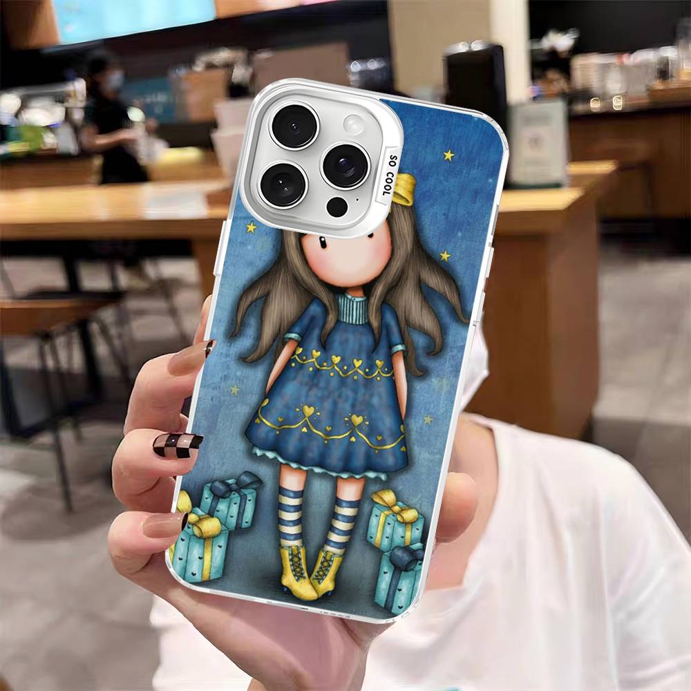 Cute Gorjusses Cartoon S-Santoro Phone Case Color Silver Shell For LPhone 17 16 16e 15 14 13 12 11 Pro Max Plus