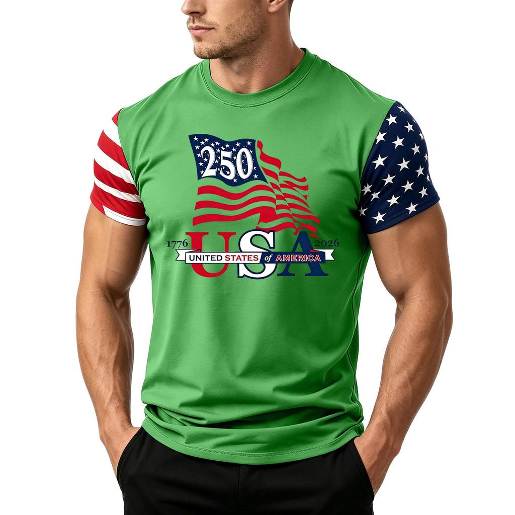 Men's Loose Fit Casual Short Sleeve T Shirt Featuring Flag Print Suitable for Summer Daily Wear Lightweight Comfortable Fabric