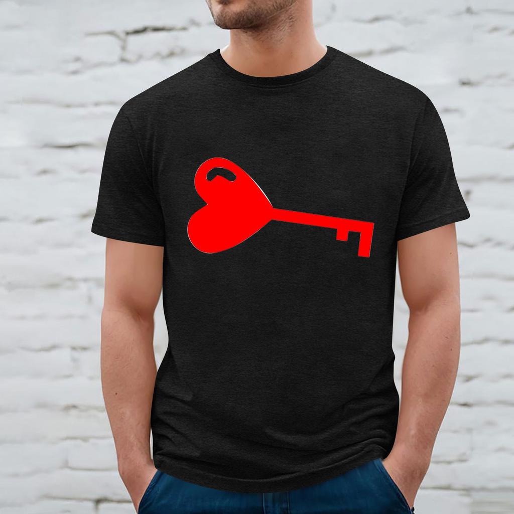 Męska luźna koszulka z okrągłym dekoltem i krótkim rękawem, z nadrukiem na Walentynki