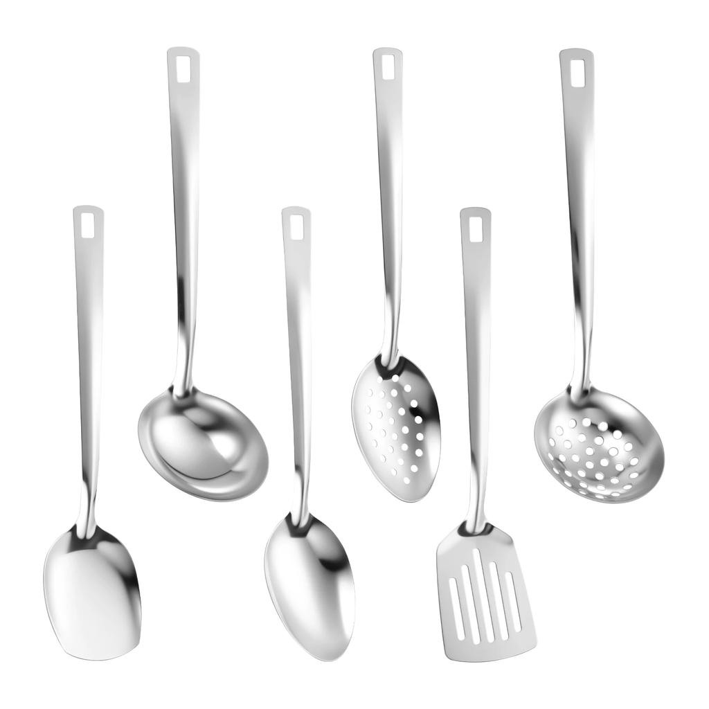 6-teiliges Edelstahl-Küchengeschirr-Set, Home Creative Koreanischer goldener Suppenlöffel, Schaumlöffel, Hot-Pot-Löffel, Küchenkoch-Bratwerkzeuge