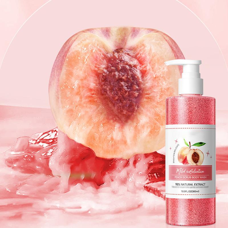 Exfoliating Scrub Body Wash Gel 300ml, Deep Cleansing & Moisturizing Shower Gel with Orange/Peach Scent, Gentle Smoothing Body Polish for Soft Skin