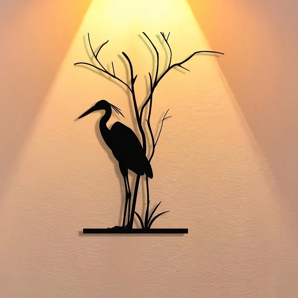 Modern Crane Metal Wall Art, Minimalist Bird Sculpture for Home Decor