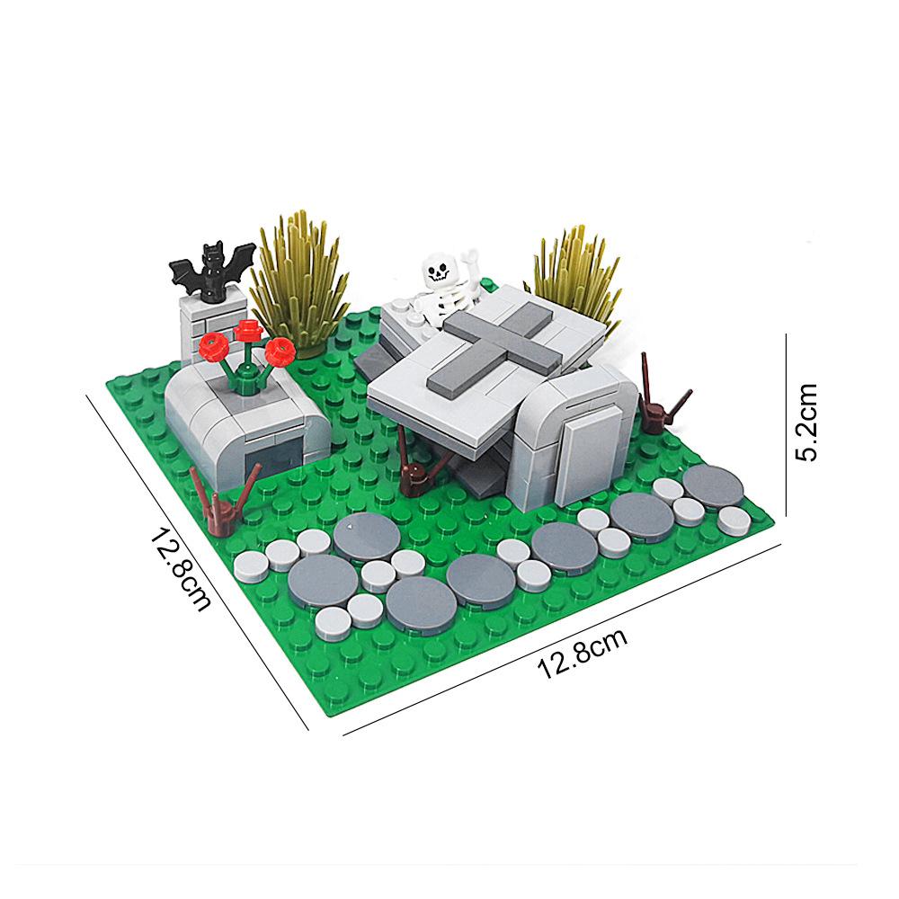 Moc Small Particle Diy Assembly Ghost Cemetery Scene Ornaments Toy Building Blocks Horror Theme Room Decorations