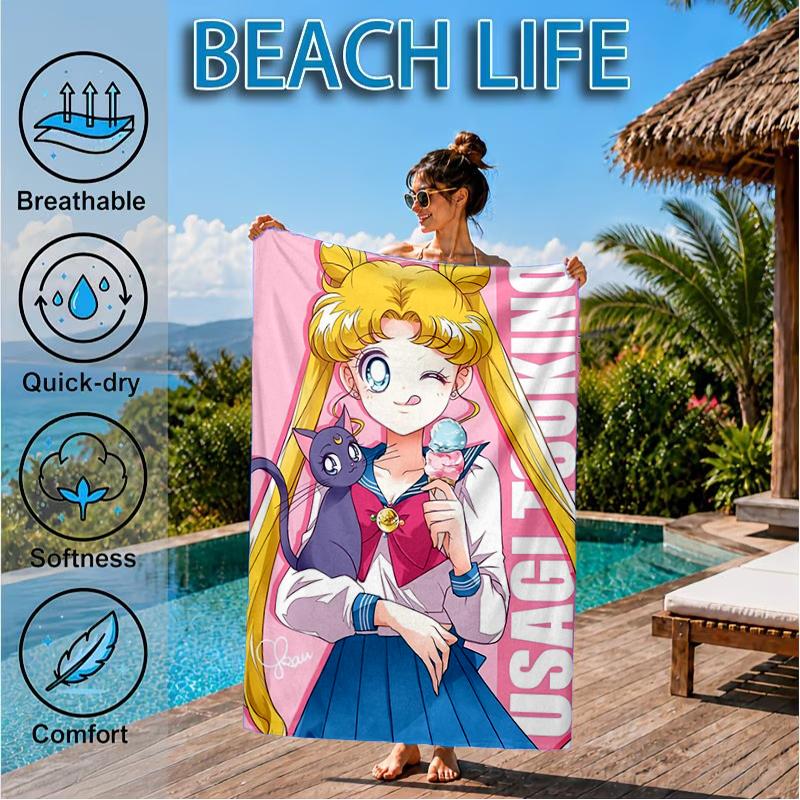 Pink Moon Puella Magi Beach Towel, Super Soft Microfiber, Perfect Gift for Her/Him, Birthday, for Pool, Beach, Travel, Decor Beach Party