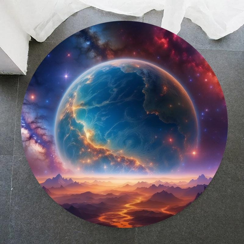 Crystal Velvet Galaxy Round Rug, Space Nebula Starry Print Non Slip Floor Mat for Bedroom, Playroom, Kids Room, Home Decor