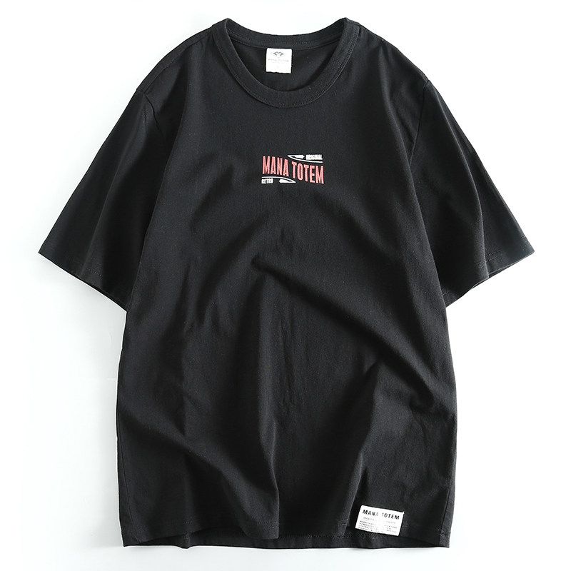 Cattle Goods Factory Order Export Tail Goods Print American Casual Pure Cotton Cut Label Short Sleeve T-shirt Men s round Neck Summer Half Sleeve Black XL