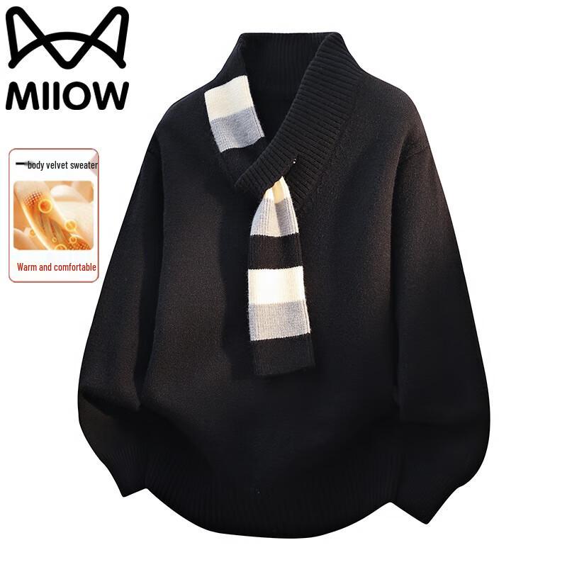

MiiOW Men s V-Neck Scarf Collar Knitted Sweater M
