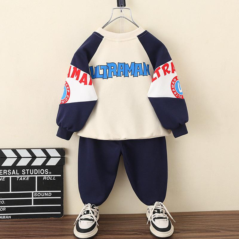 Trendy Ultraman Boys Autumn Sports Outfit Set Soft Cotton Two Piece Hoodie For Kids