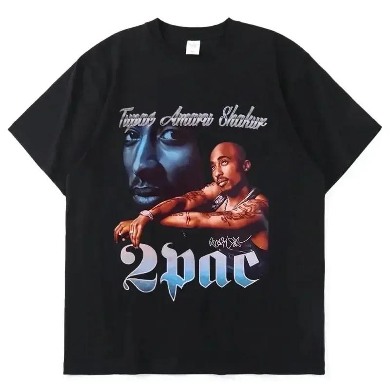 Women T-shirt Rapper Tupac Top Hip Hop Street Pattern T-shirt High Street Extra Large Short Sleeve T-shirt Men's Cotton T-shirt