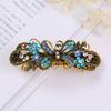 Korean fashion retro colorful rhinestone hairpin elegant ladies bronze metal flower plate hair top clip headband hair accessory