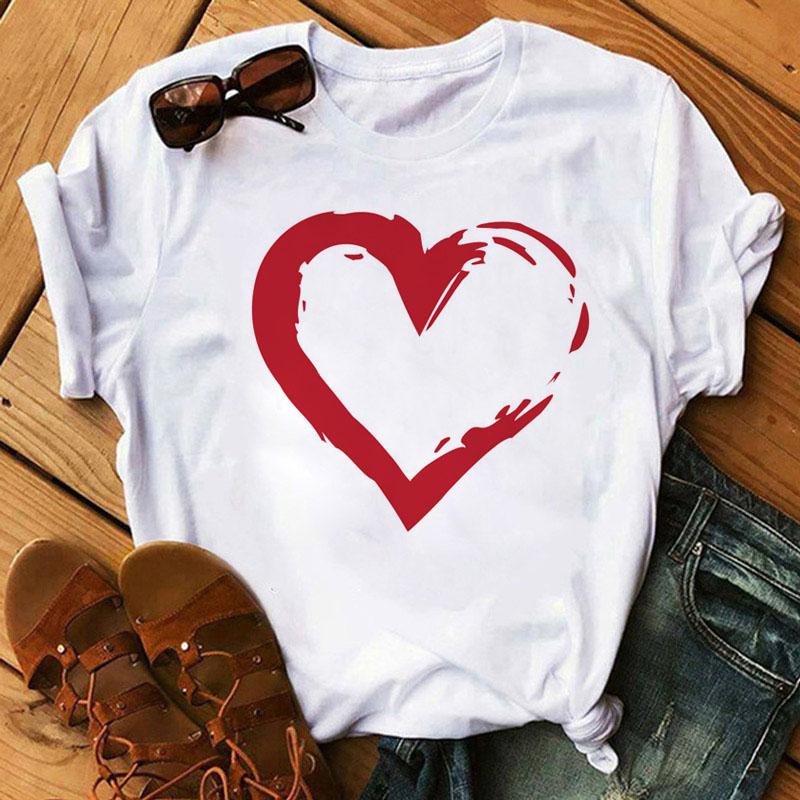 Women Summer T Shirt  Love Print Retro Fashion Short Sleeve Tees Casual   Printed  Tops