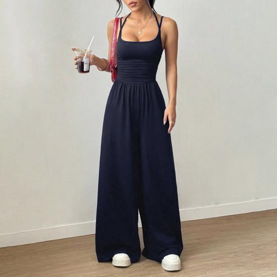 Workout Jumpsuits for Women Spaghetti Strap Sleeveless One Piece Overalls Wide Leg Long Pants Rompers Sexy Backless Yoga Outfits