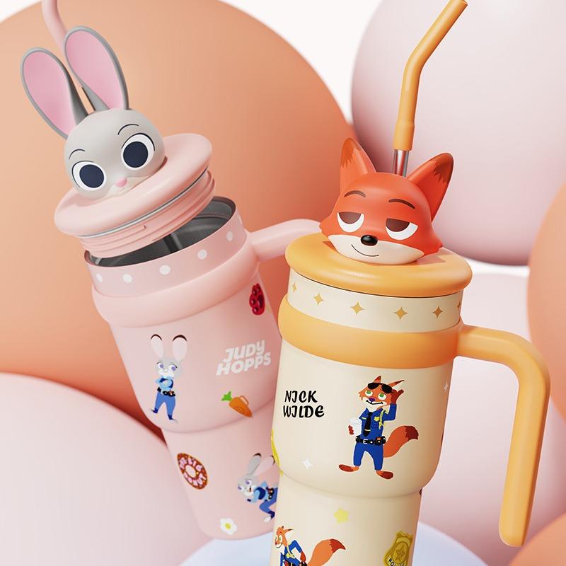 Disney Cartoon Thermos Cup 700ML Stainless Steel Keep Cold and Hot Stitch Lotso Coffee Cup with Straw Portable Car Water Cups