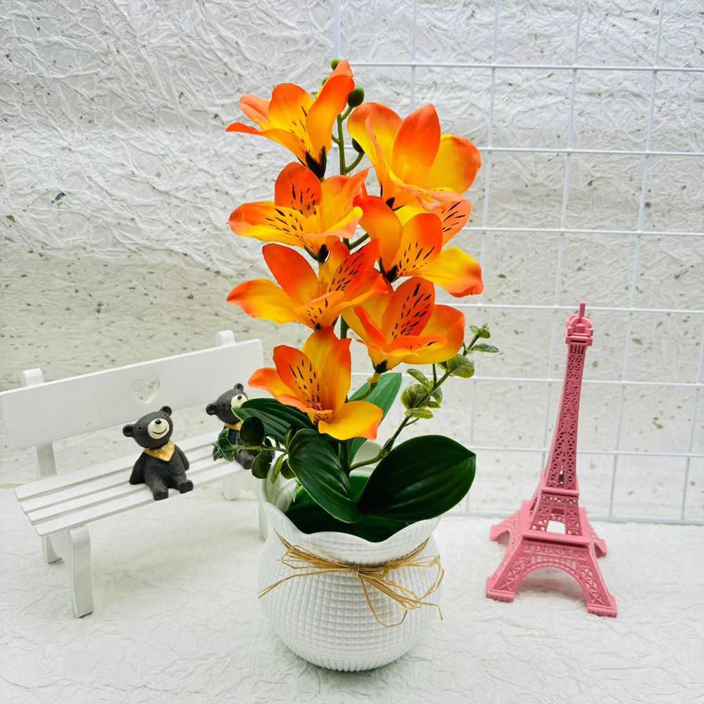 

Yulania Denudata Flower Faux Green Plant For Tabletop Decor And Living Space Accent OrangeYellow