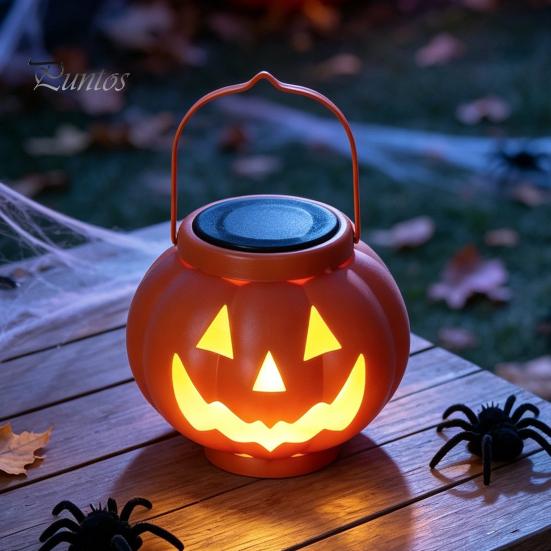 Solar Powered Pumpkin Lantern Lanterns, Waterproof Outdoor Halloween Light, Spooky Festive Patio Hanging Decor Orange for Yard Garden Porch