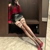 Domila Sexy Black Silk Over Knee Pure Desire Seduction Stockings Women's Sexy Suspender Legs Ring Bow Strap Thin Stockings