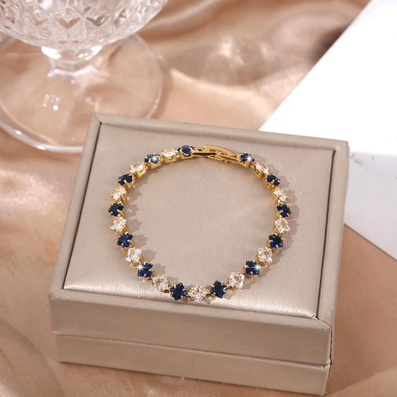 Geometric Pattern Cubic Zirconia Tennis Bracelet Gold Plated Copper Chain Wristband Wrist Accessory For Women Men