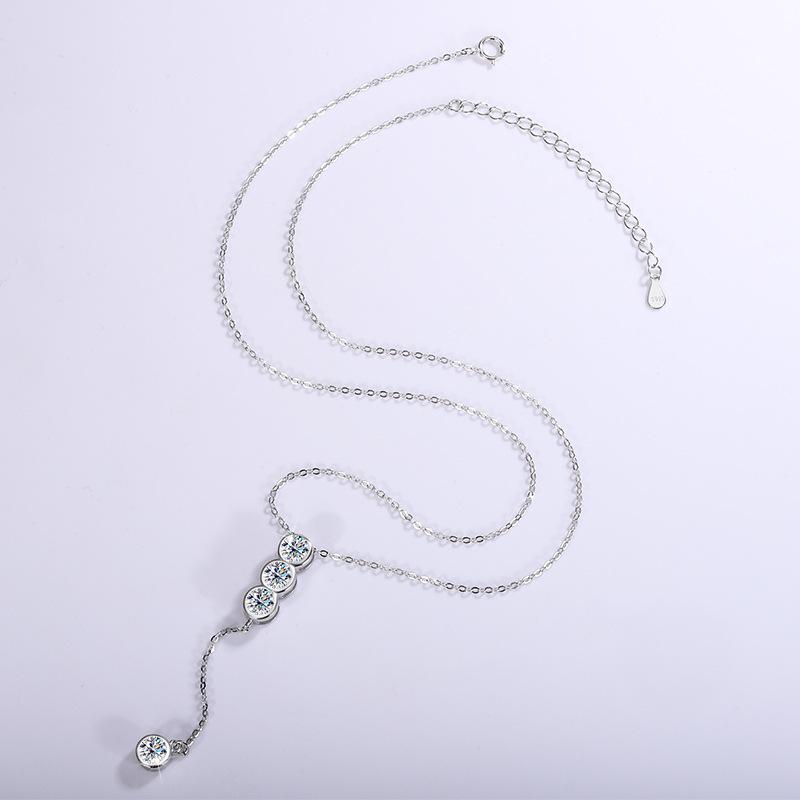 Fine Jewelry 925 Sterling Silver Collarbone Chain Light Luxury 2CTW Moissanite Tassels Pendant Necklace for Women