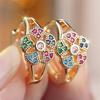 Trendy Rainbow Zircon Round Cute Flower Hoop Earrings For Women Vintage Gold Silver Color Ear Buckle Wedding Party Jewelry Gift