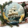 Vintage Round Tin Sign Stormy Seas Nautical Decor 8x8 Inch Rustic Metal Ship Wall Art For Home Retro Sailboat