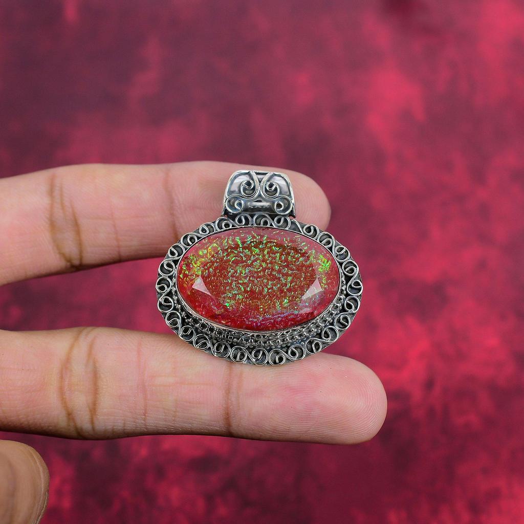 Pink Triplet Opal Jewelry, Gemstone Handmade 925 Solid Sterling Silver Jewelry Pendant, For Wedding Gift