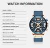 Karen Men's Military Watch, Leather Strap, Analog Quartz Watch, Fashionable Sports Watch with Chronograph, Date Display, BrownBlack (Blue)