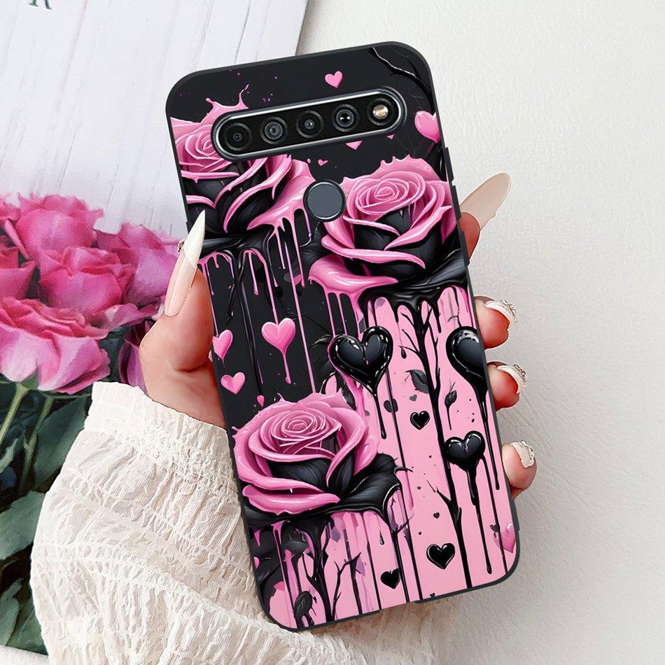 For LG K41S K51S 2020 Elegant Floral Cat Printed Phone Case For LG K41S K51S LM-K410 LM-K510 Black Silicone Soft Cases