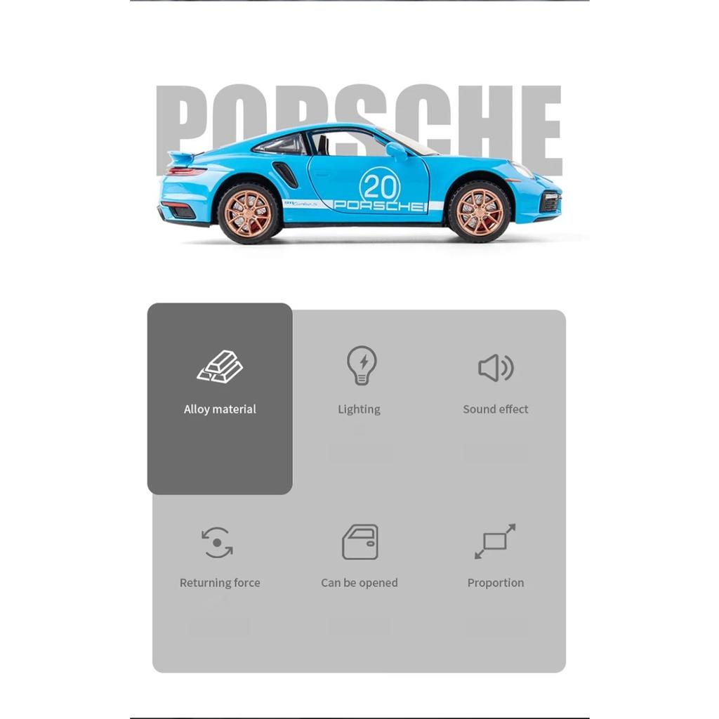 1/32 Scale Porsche 911 Turbo S Diecast Metal Model Toy Sports Car with Sound And Light For Kids Adults