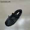 Moda SUOJIALUN 2024 Jesień Damskie Płaskie Buty Panie Eleganckie Plisowane Panie Eleganckie Płytkie Wsuwane Baleriny Buty Miękkie Płaskie Sukienka Bo