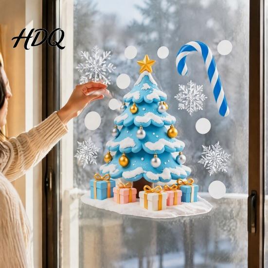 Seasonal Static Window Film Christmas Clings Reusable Stickers with Santa Claus Snowman Glass Xmas Tree Patterns Removable Decals for Holiday