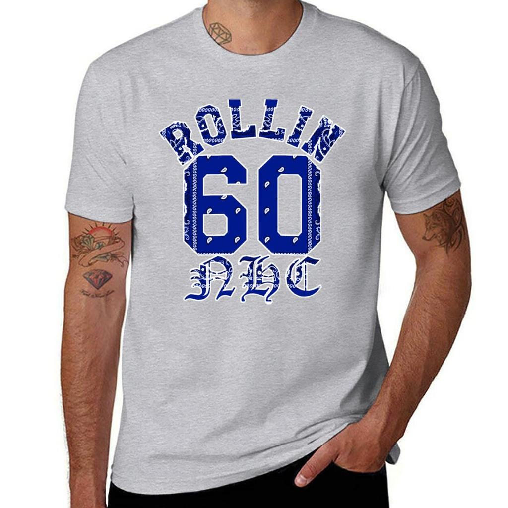 Rollin 60 NHC Neighborhood Crips Blue Bandana T-Shirt basketball graphic tees blue archive mens plain t shirts