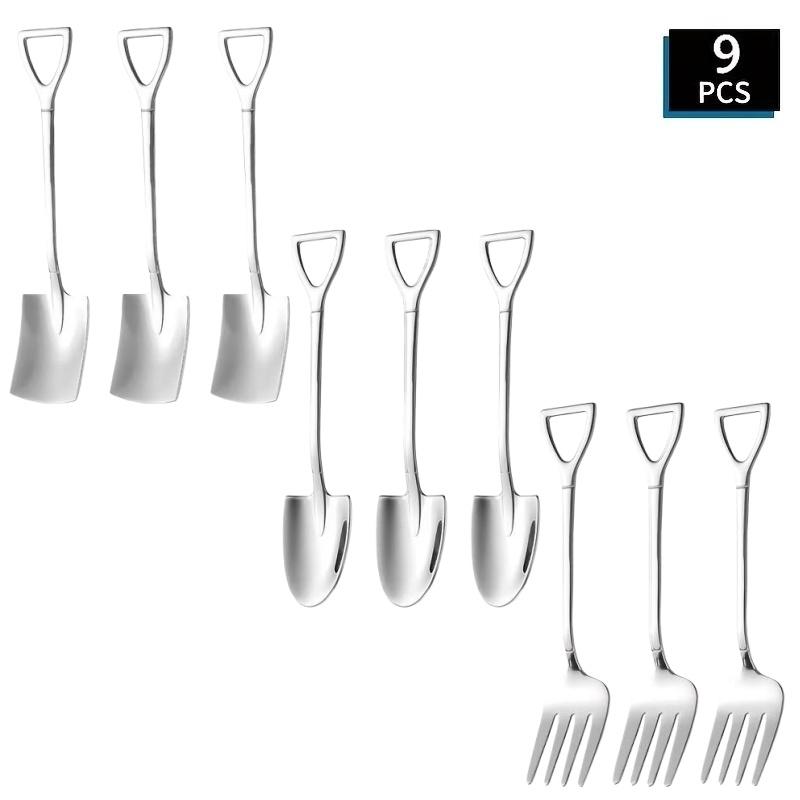 3/6pcs Stainless Steel Coffee Mixing Spoon Fruit Forks Creative Ice Cream Scoops Premium Home Dessert Spoons Kitchen Cutlery Set