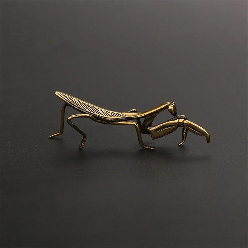 New Brass Mantis Statue Miniature Pure Copper Office Decor Retro Pure Copper Figurines High Quality Vintage Brass Figurine