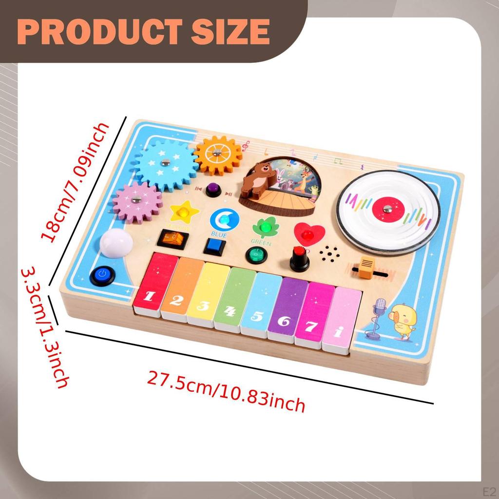 Busy Board Musical Piano Interlocking Gears Fine Motor Skills Interactive Learning Toy Wooden Music