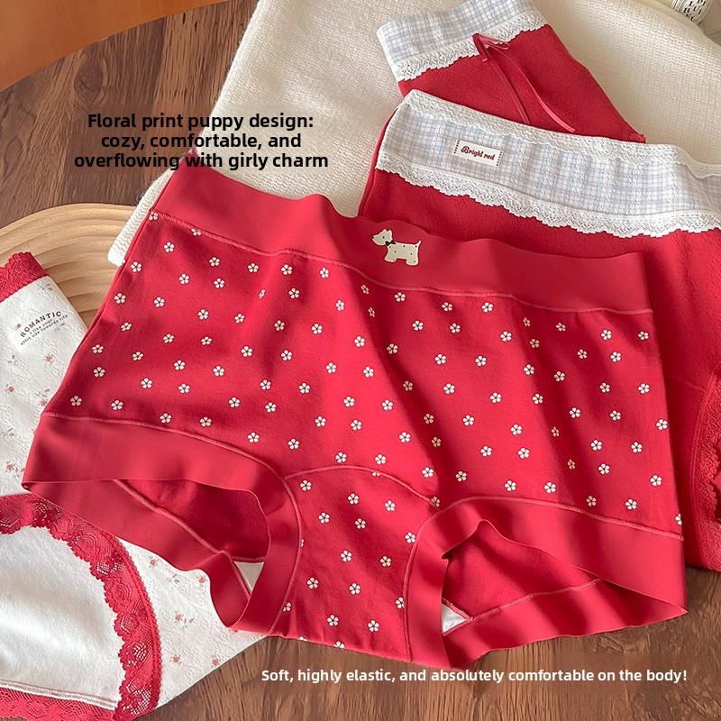 Plus Size Ladies Spring and Autumn Vintage Plaid Bow Lace Cotton Mid Waist Briefs
