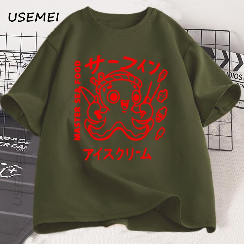 Japanese Octopus Graphic Print T Shirt Funny Y2k Vintage T-shirt for Men Women Cotton Soft Short Sleeve Unisex Casual Tops