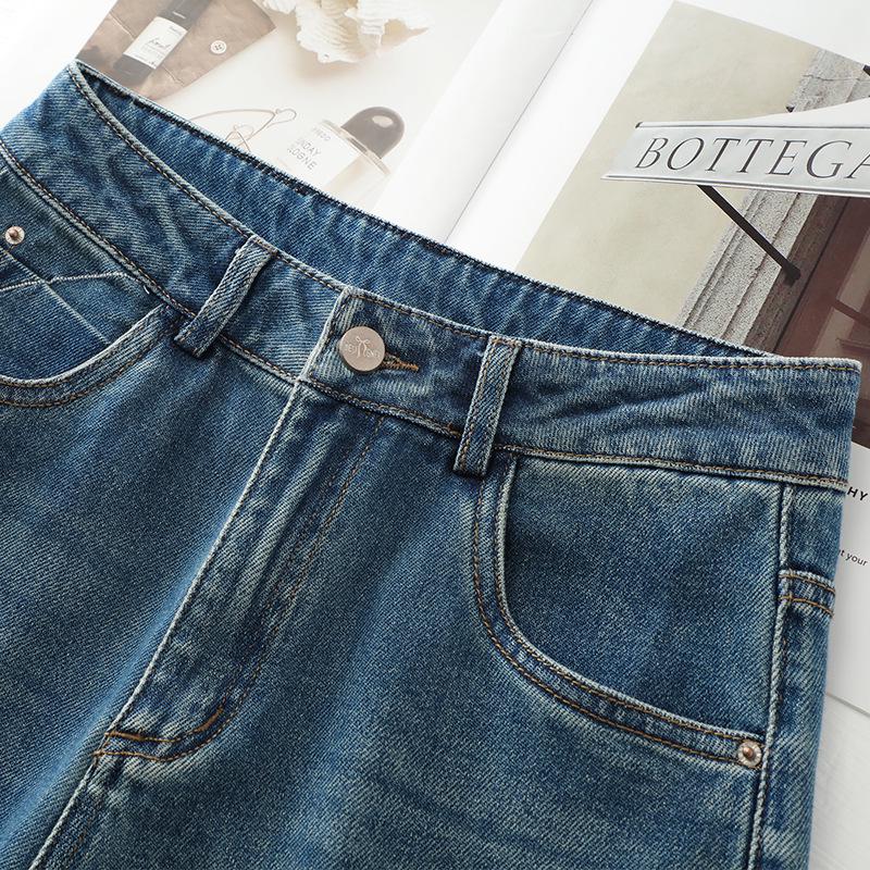 Women's High-Waist Retro Slim Jeans - Spring/Autumn 2025 Wide-Leg Pants for Pear-Shaped Body.