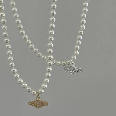 Y2K juvelyrikos grandinėlė Vintage Crystal Circon Planet Saturn Pearl Choker karoliai moterims Moterų pora Saturno pakabukų karoliai