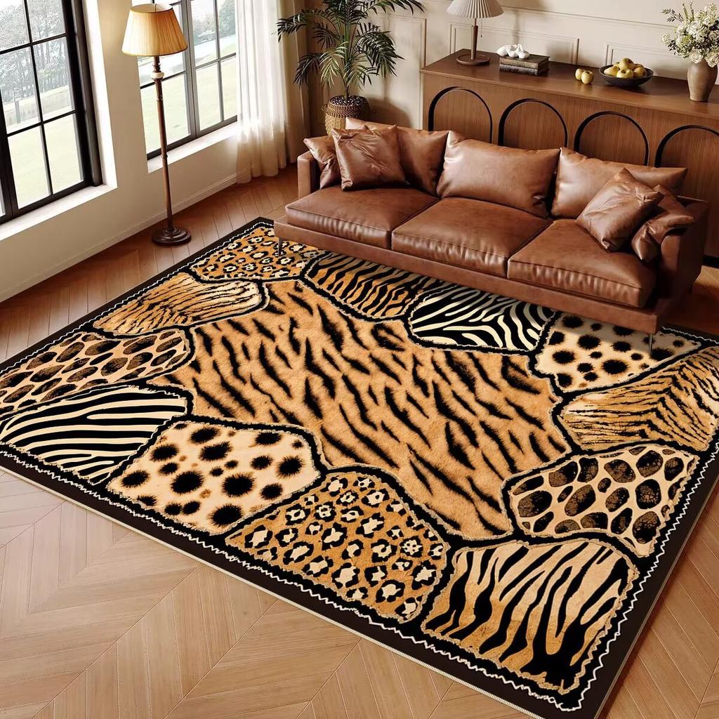 Luxury Stylish Animal Print Carpet Mat Tiger Zebra Leopard Rug Brown Black Gold Living Room Sofa Area Home Decoration Modern Rug